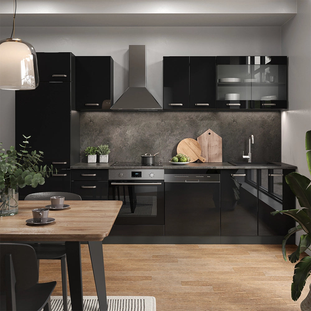 Vicco Cucina componibile Nero lucido/antracite 300 cm , PL Rovere