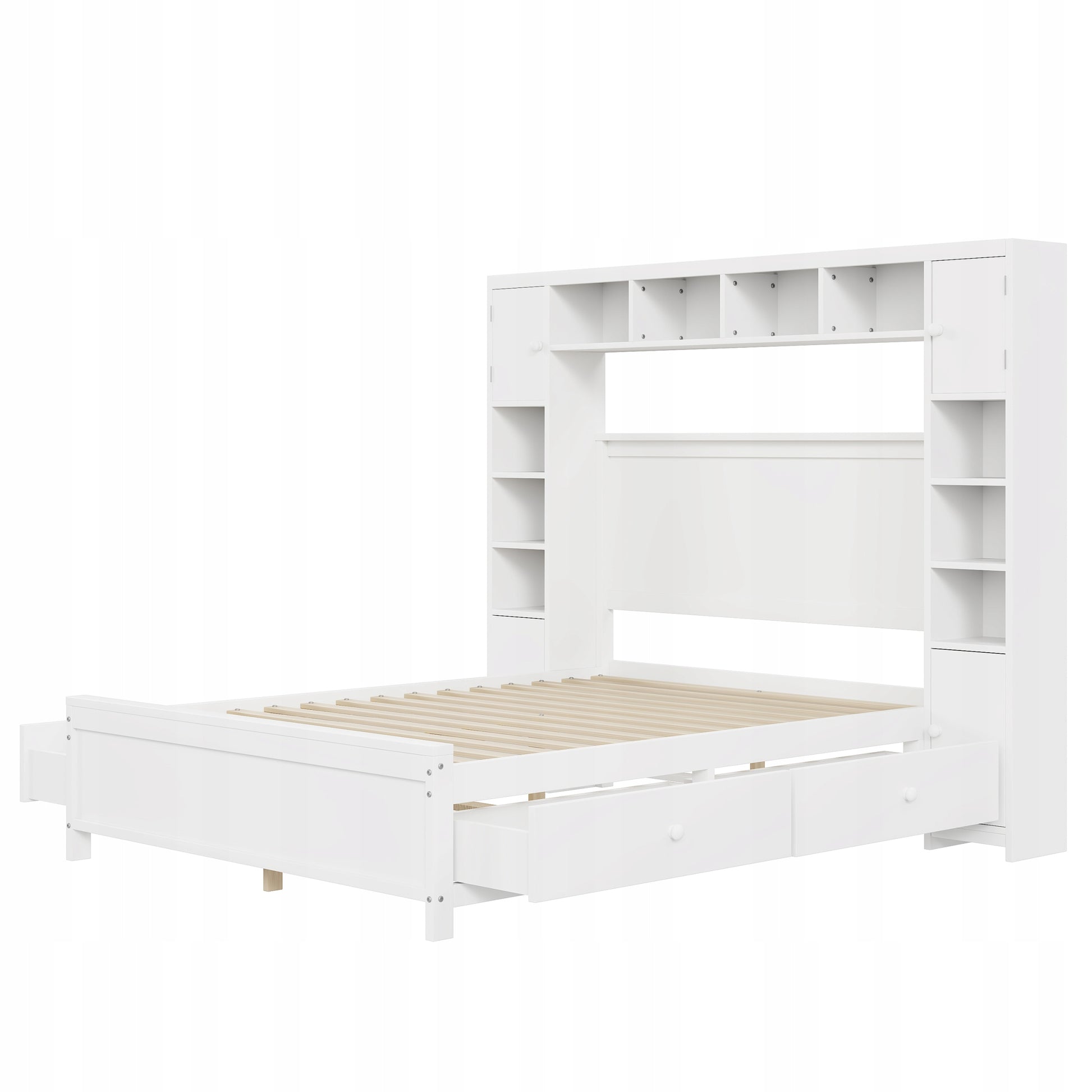Letto matrimoniale 140x200 - Xylo - Bianco, con cassetti e armadio