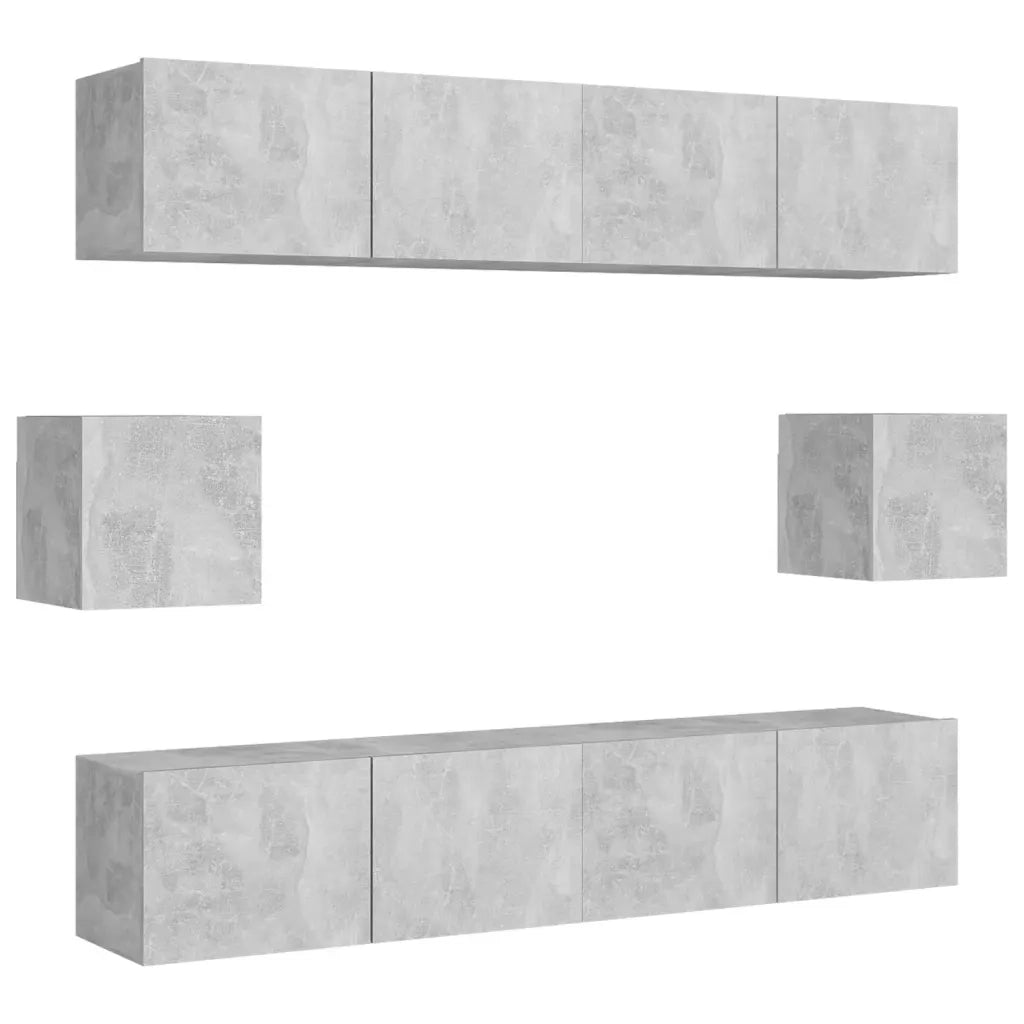 Set di Mobili Porta TV 6 pz-Set di 6 Credenza per TV Grigio Cemento in Legno Multistrato 344840