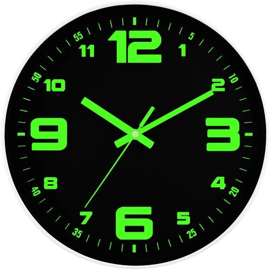 Orologio da Parete con Luce, Stile, Silenzioso, 30 cm, Orologio da Parete con Luce, Alimentato da Batterie, Orologio da Parete in Vetro Moderno, Decorativo per Cucina, Casa, Camera da Letto, Ufficio