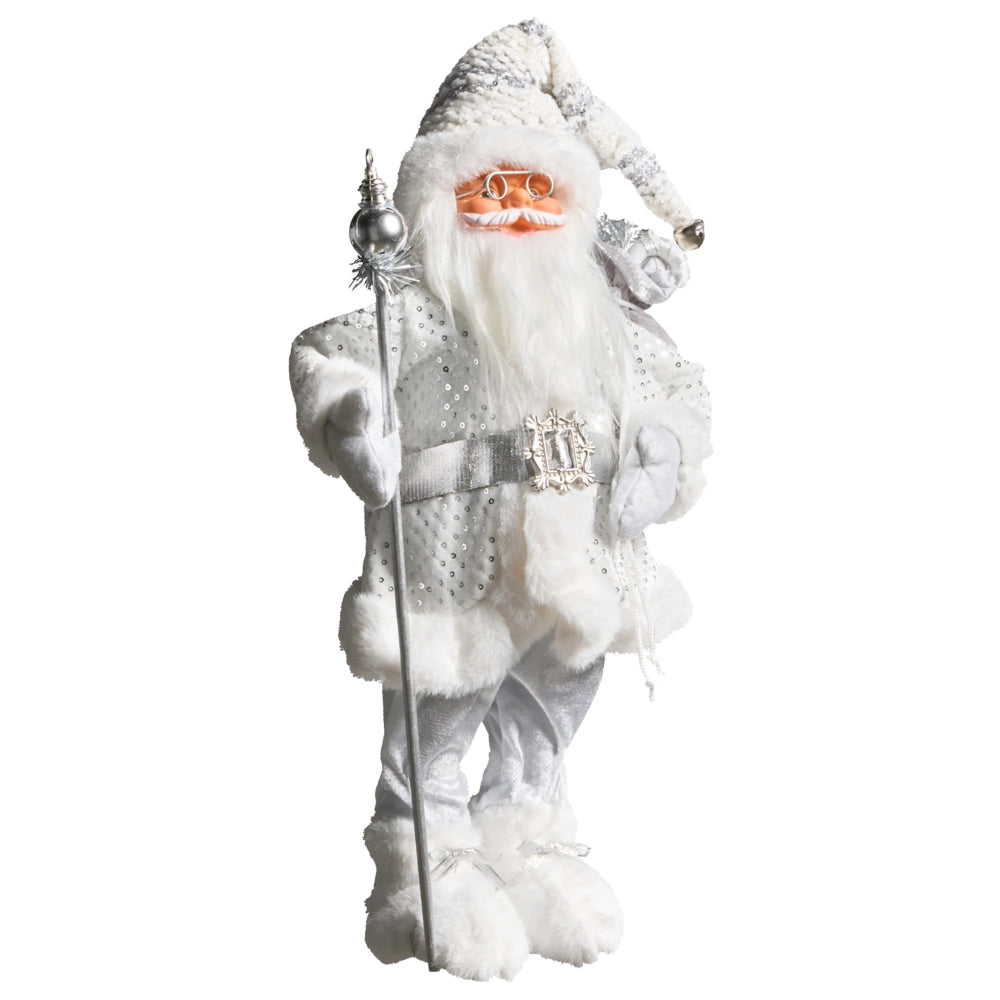 Figurina decorativa in tessuto d'argento e materiale sintetico Babbo Natale Figura di Natale Ornamento di Natale