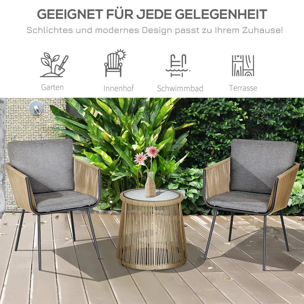 Set salotto 3 pezzi con tavolino ¨C Xylo ¨C 2 sedie rattan grigio, piano vetro