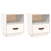 Set di 2 Comodini | Armadio da Notte | Mobiletto da notte Bianco 40x34x45 cm in Legno Massello di Pino