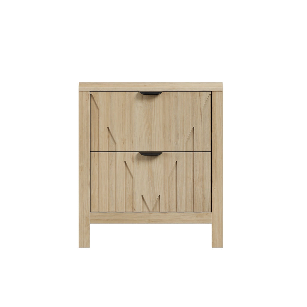 Comodino color rovere con cassetto e finitura scanalata