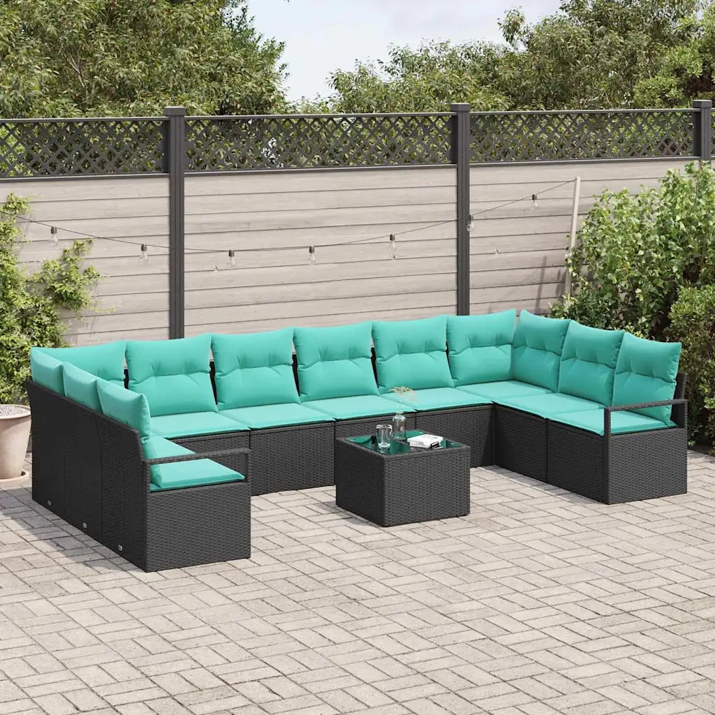 Set di divani con cuscino 11 pcs Nero polyrattan