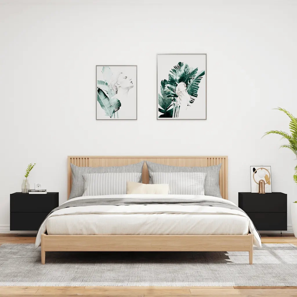 Comodini a Parete con Luci LED 2 pz-Set di 2 Tavolino da notte Neri 275356