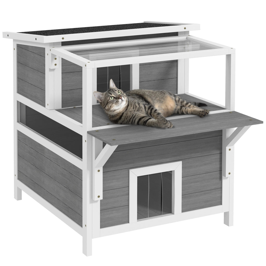 Casetta per Gatti 2 Livelli con Balcone e Tetto Aprile ¨C Zephmum ¨C Grigio Chiaro