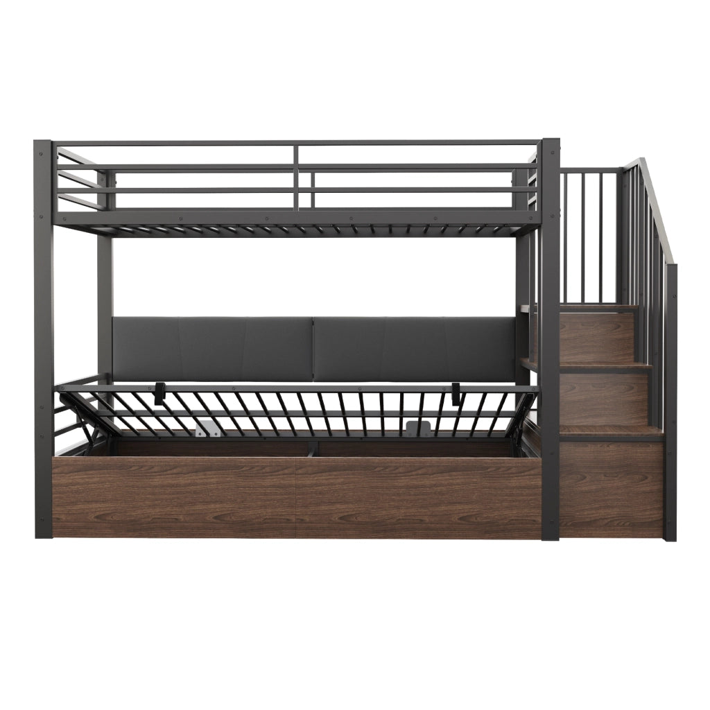 Letto a soppalco 90 × 200 cm con contenitore idraulico, scala con vani portaoggetti, sponde alte, senza materasso