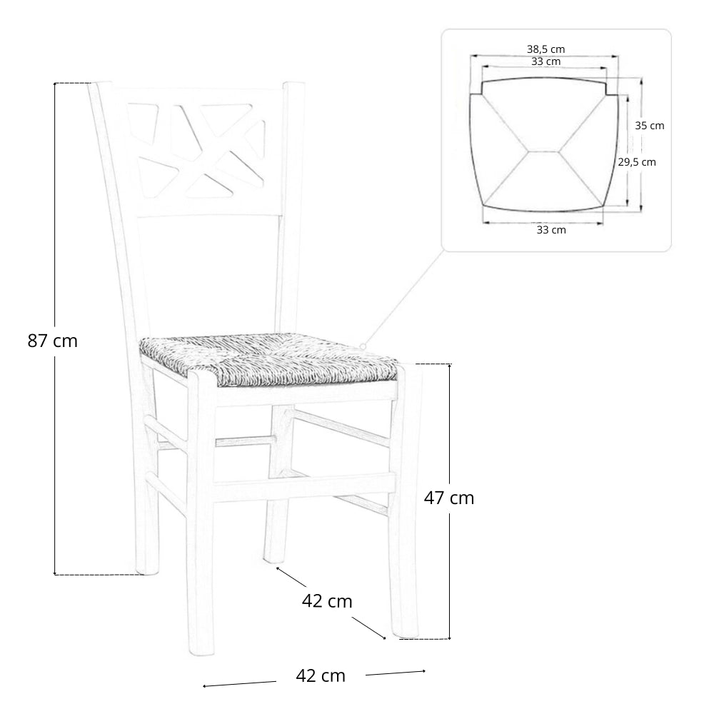 Sedia da sala da pranzo Sissy in legno grezzo da dipingere con seduta in paglia