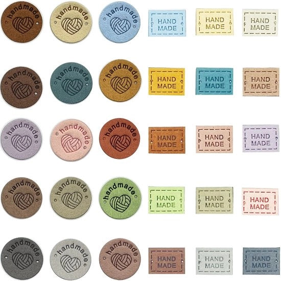 Etichette in pelle 60 pezzi - Etichette per abbigliamento DIY - Microfibra - Forma rettangolare/rotonda - Durevole e resistente alle abrasioni - Etichette per cucito