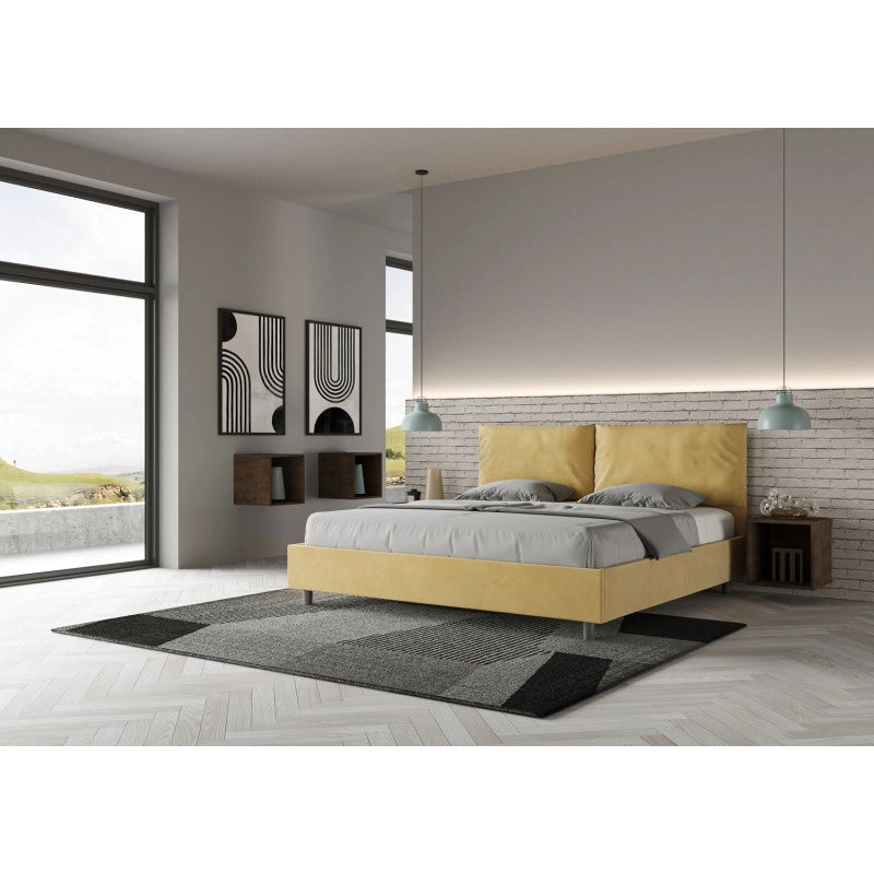Letto imbottito Matrimoniale 200x210 cm Large - Contenitore,Microfibra,Ocra
