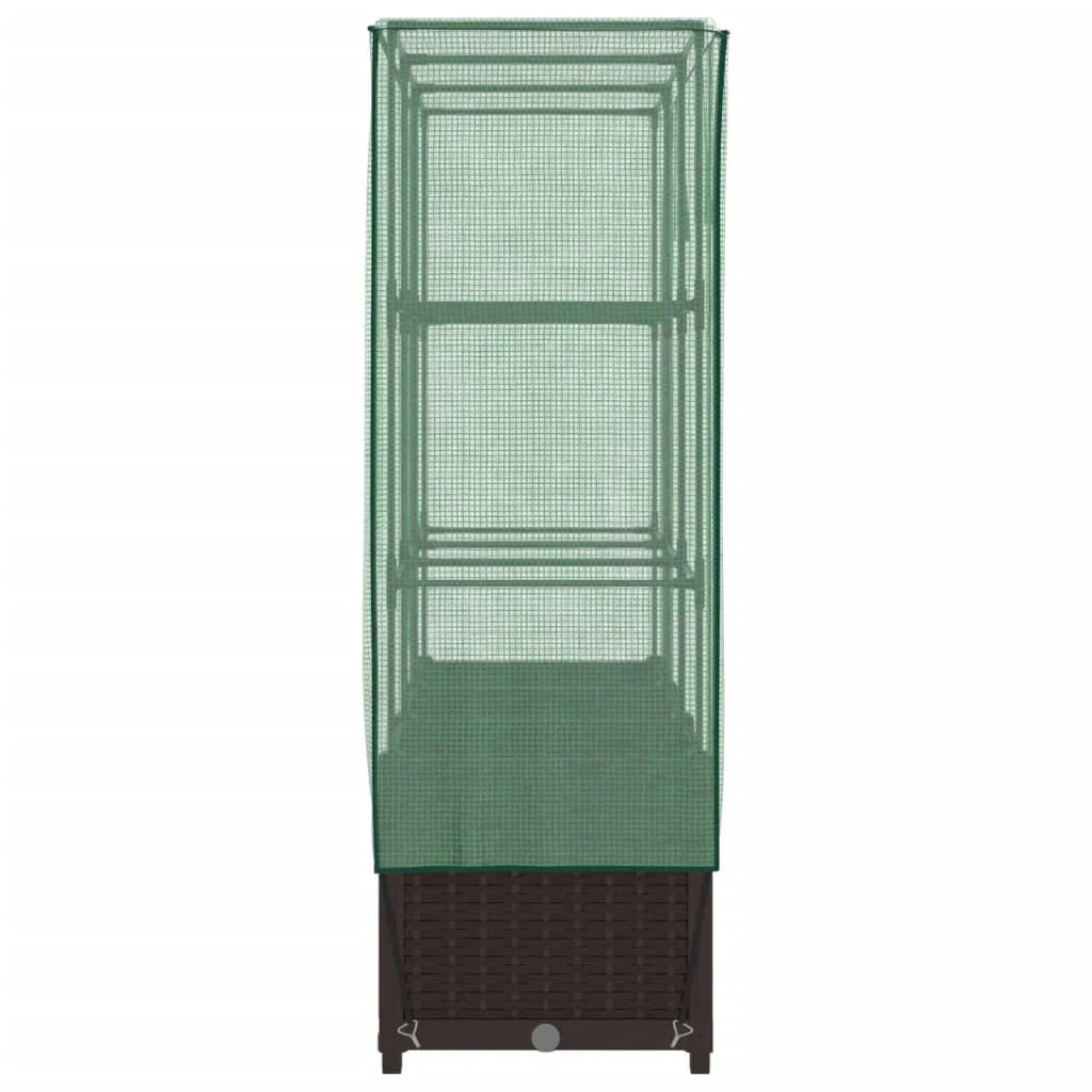 Aiuola rialzata/fioriera con copertura effetto rattan 120 x 40 x 138 cm Marrone 02_0038739
