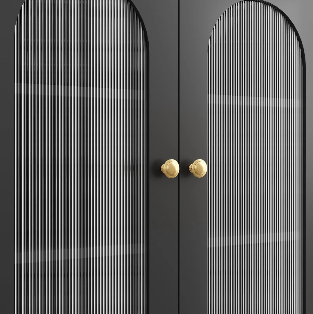 Credenza alta 106x30x175 cm in MDF nero， LED APP e contenitore cucina
