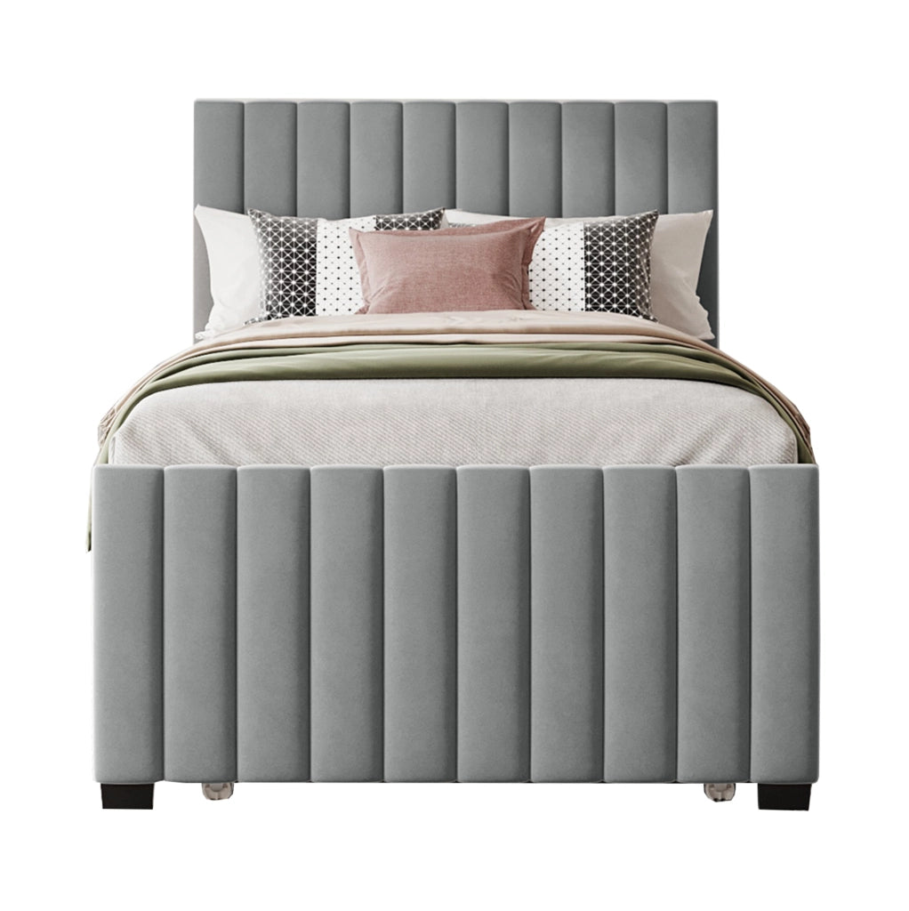 Letto imbottito 90x190 cm con letto estraibile in velluto grigio