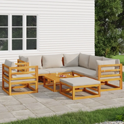 Set Salotto Giardino 8pz Cuscini Grigio Chiaro Legno Massello 3155290