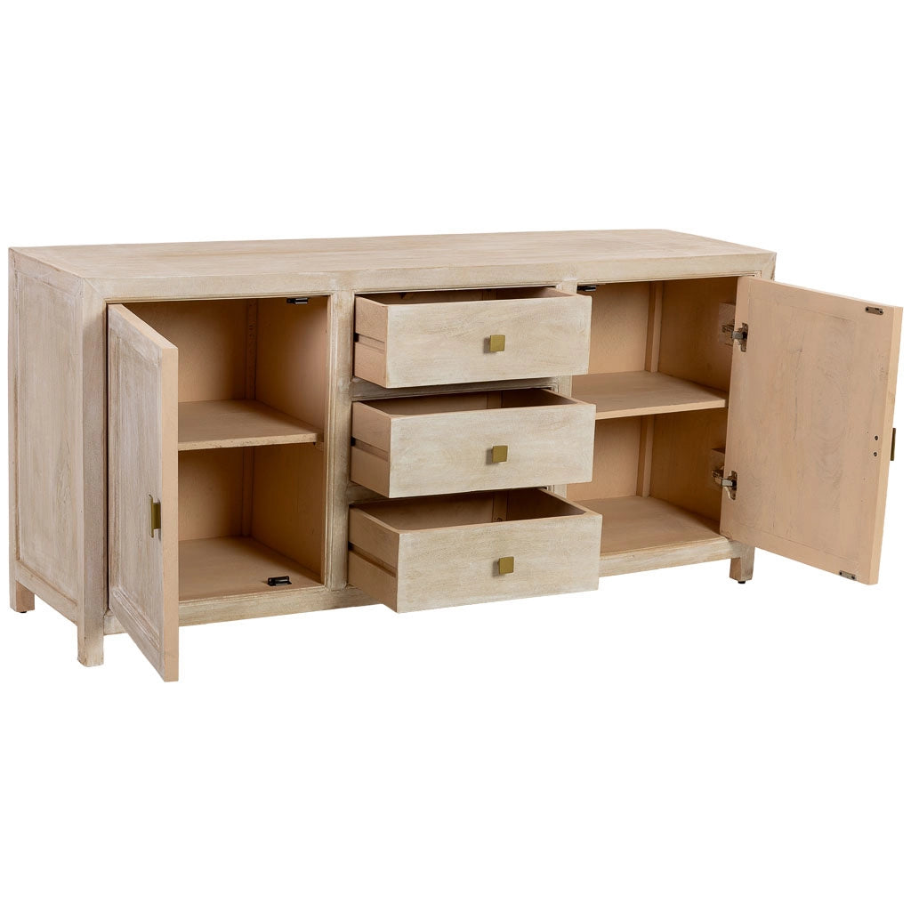 Credenza in legno beige con 3 cassetti e 2 ante 160x43x75h cm