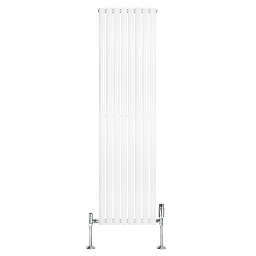 Radiatore Verticale Ovale 1800x480mm Bianco con Valvole TRV