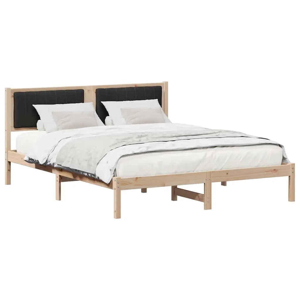 Letto con Testiera Rivestita Nero 150 x 200 cm Pino massello 878251