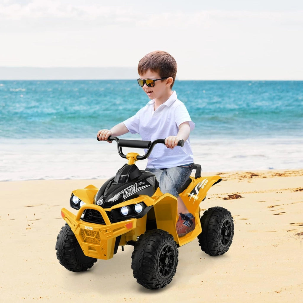 12V Quad Elettrico per Bambini, Macchina Elettrica con Velocità Alta/Bassa, Sedile Comodo Fari Corno e Musica, Auto Elettrica Cavalcabile 2,2/4,3 km/h (Giallo)