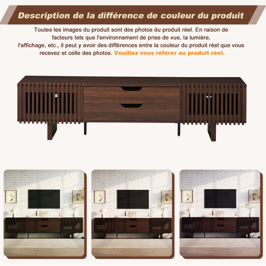 Mobile TV con 2 cassetti e 2 ante a lamelle - 180x40x45 cm - in MDF - noce scuro
