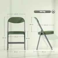 Set di 4 Sedie Pieghevoli con Sedute e Schienali imbottiti in velluto a coste, 45x48.5x82 cm, Verde