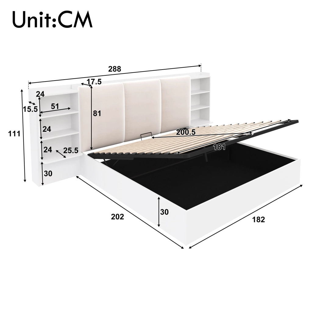Letto matrimoniale 180x200 cm con LED e vano contenitore
