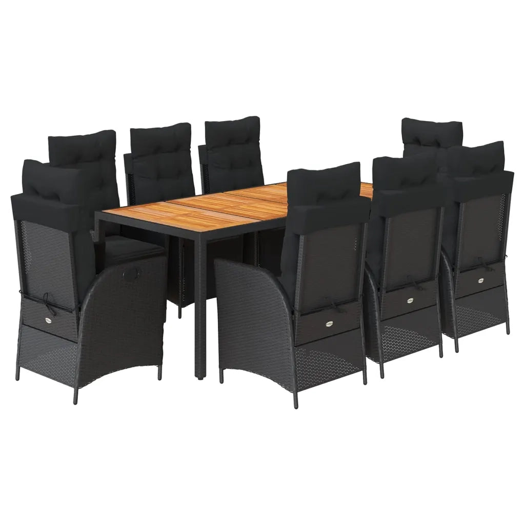 Set da Pranzo da Giardino 9 pz con Cuscini Nero in Polyrattan 3213343