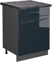 Mobile lavello cucina Fame-Line, Blu scuro lucido, 80 cm, PL Rovere, per la combinazione con altri moduli della serie Fame-Line