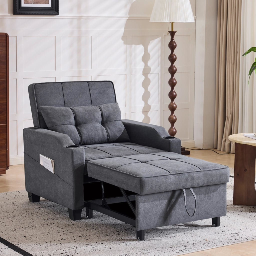 Divano Letto Singolo Estraibile con Portabicchieri e USB ¨C MINIMAL ¨C Tessuto