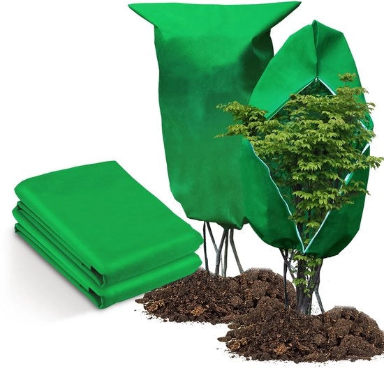 Schiaccianti per piante invernali da 70g/m², 2 pezzi 80cm x 120cm, coperture per piante per la protezione dal gelo, impermeabili, con corda di tiraggio e chiusura a raccordo.