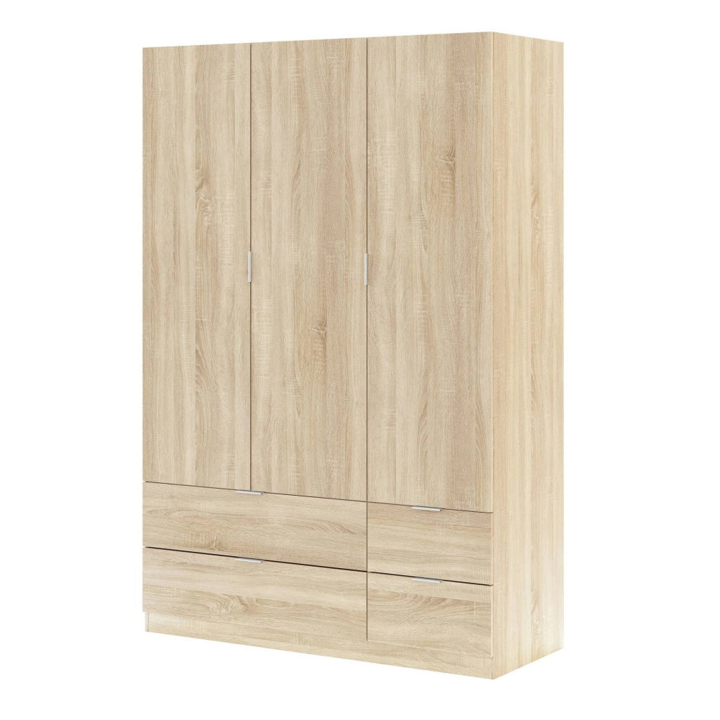 Guardaroba Ababala, Mobile camera da letto a 3 ante e 2 cassetti, Armadio appendiabiti, 135x52h200 cm, Rovere