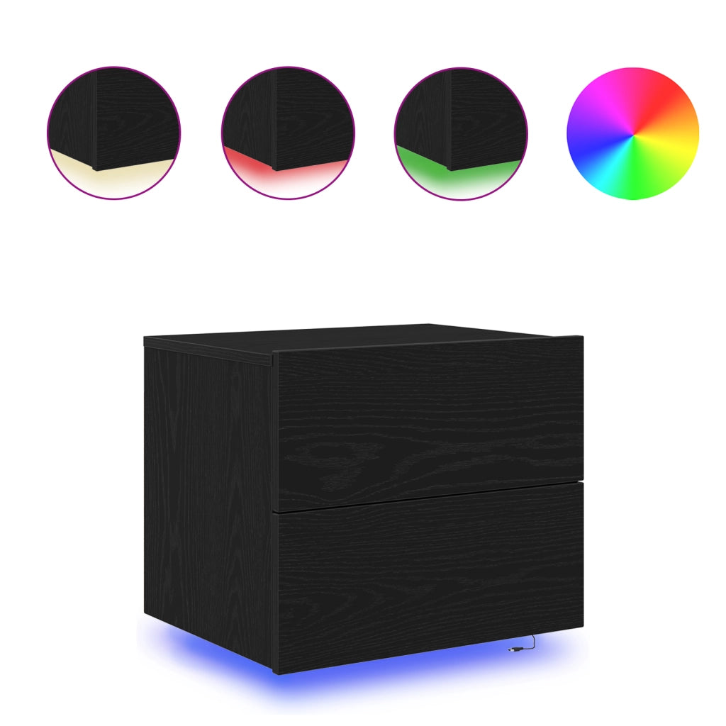 Comodini con Luci LED Montati a Muro 2 pezzi Rovere Nero