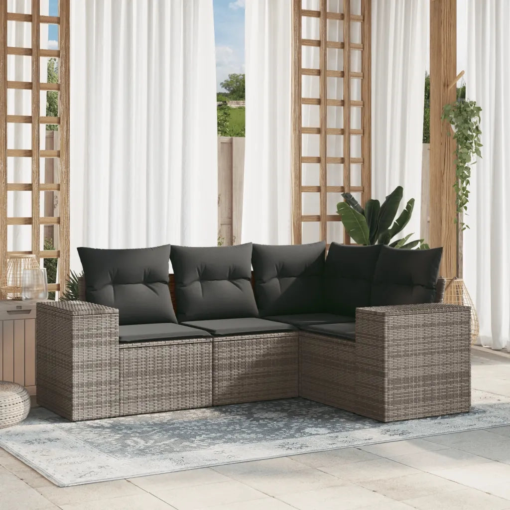 Set Divani da Giardino 4 pz | Set Salotto da Giardino con Cuscini in Polyrattan Grigio