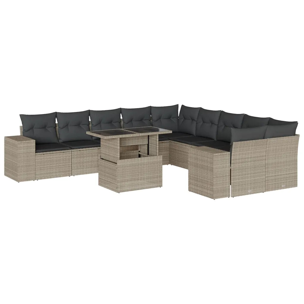 Set Divani da Giardino 11 pz con Cuscini in Polyrattan Grigio
