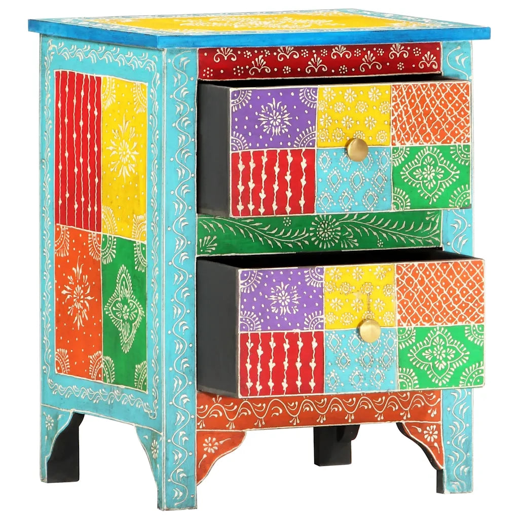 Comodino Dipinto a Mano-Tavolino da notte 40x30x50 cm in Legno Massello di Mango 635972
