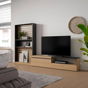 Mobile TV, Soggiorno, 310x35x186cm, Per TV fino a 80", Set di mobili, colore Rovere e nero RF2855