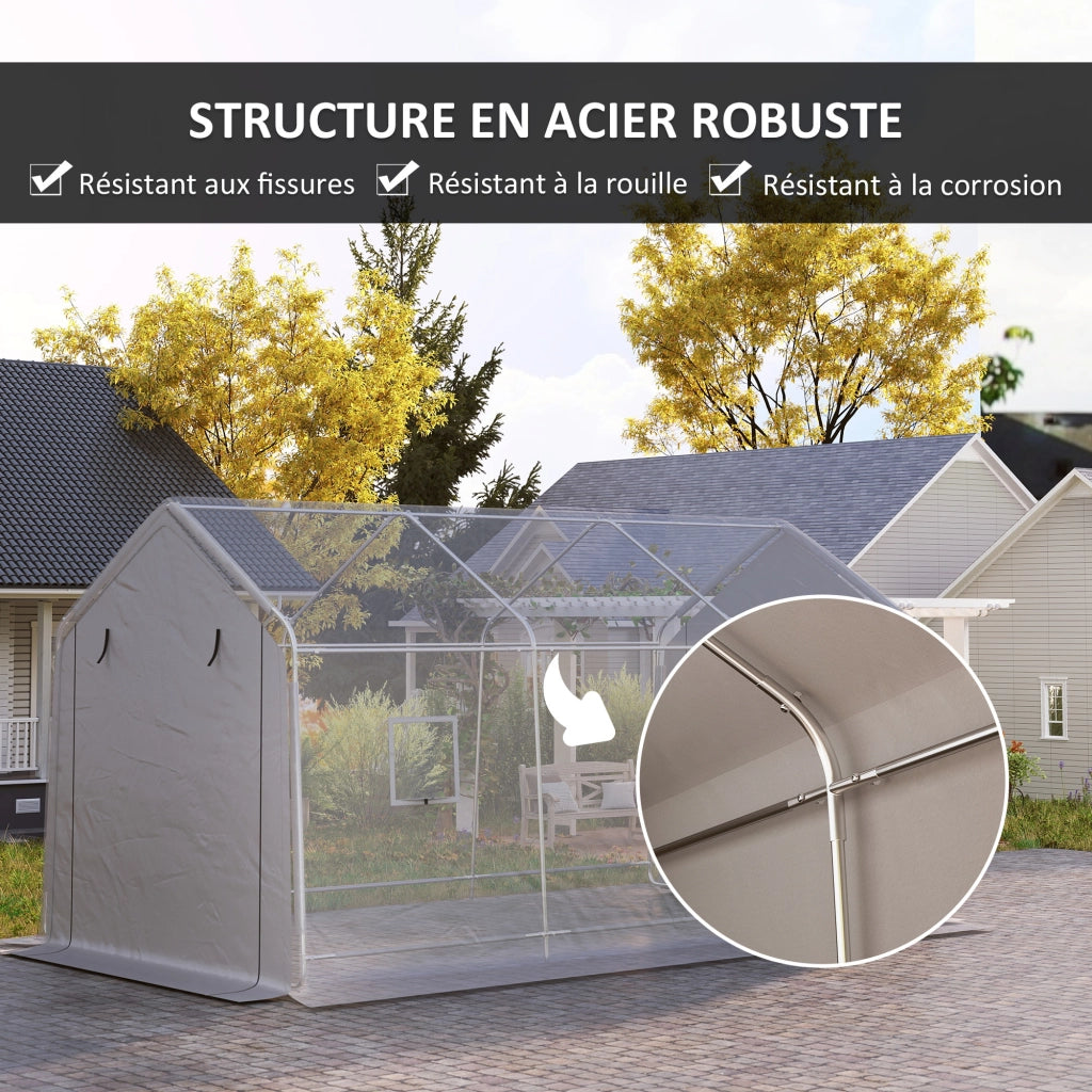Carport auto 3x5,2 m ¨C zephmum ¨C grigio con porta a rullo