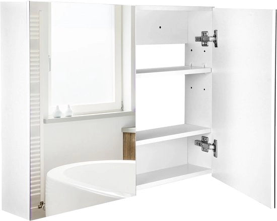 Cassettone per bagno - Bianco - Specchio - Pannelli regolabili - Porte doppie