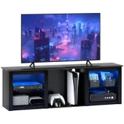 Mobile TV con illuminazione LED per TV fino a 65 pollici, 160 cm con mensole in vetro regolabili, nero