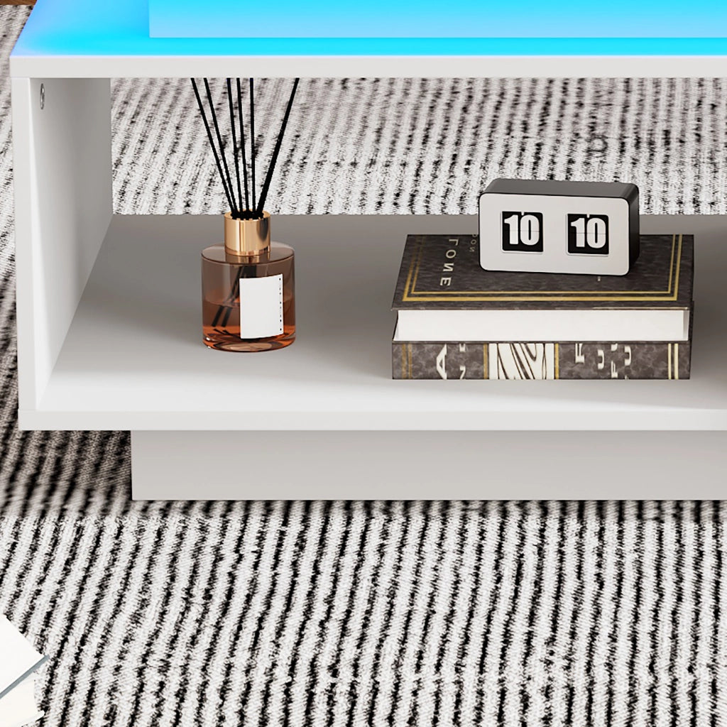 TAVOLINO DA CAFFÈ LED 100x50x40,3 cm Bianco Pannello di legno con cassetto