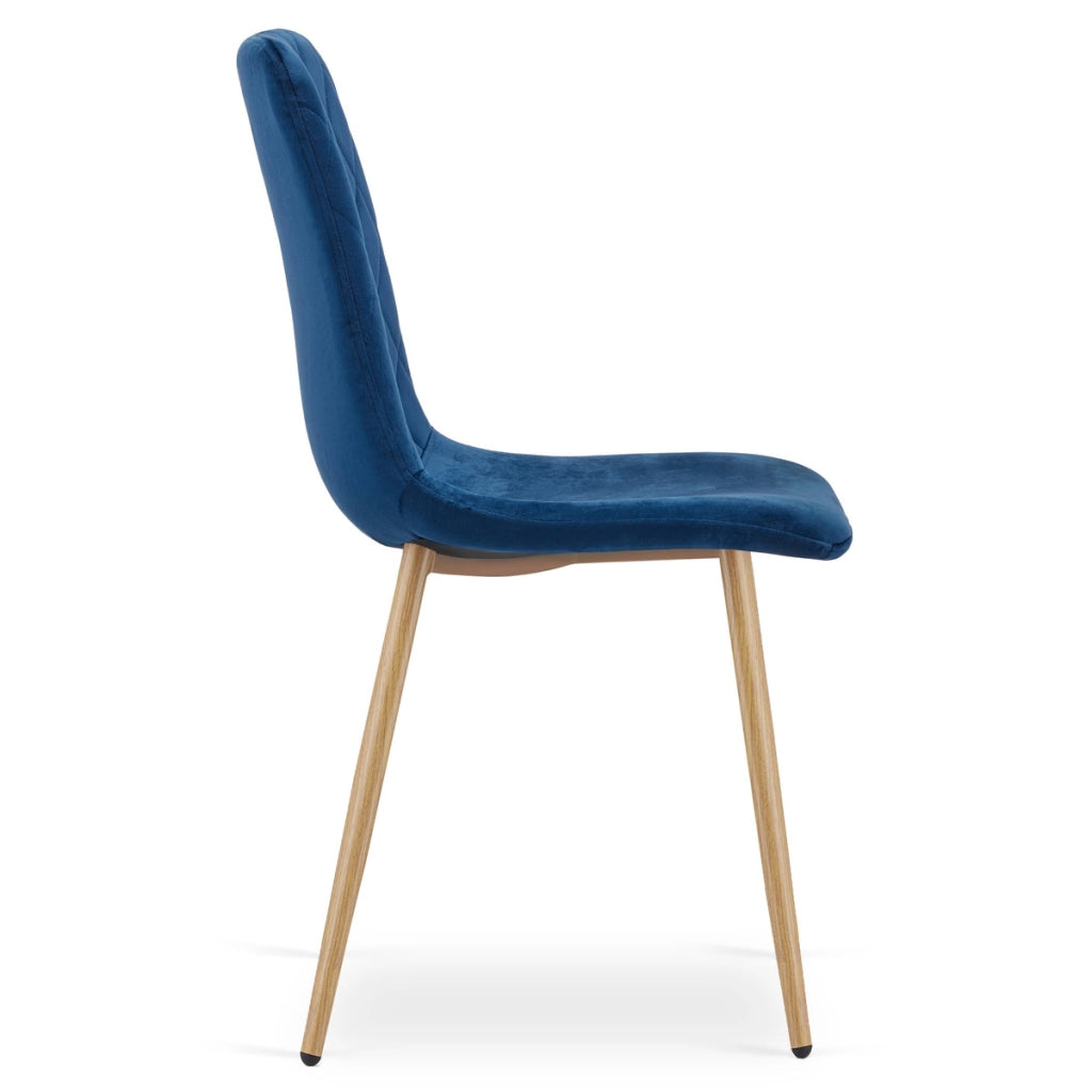 Sedia Turin in velluto blu navy con gambe effetto legno