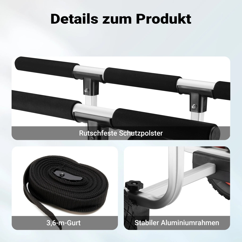 Carrello da trasporto per kayak In alluminio con ruote in PU Ø 22 cm Larghezza regolabile Max 90 kg