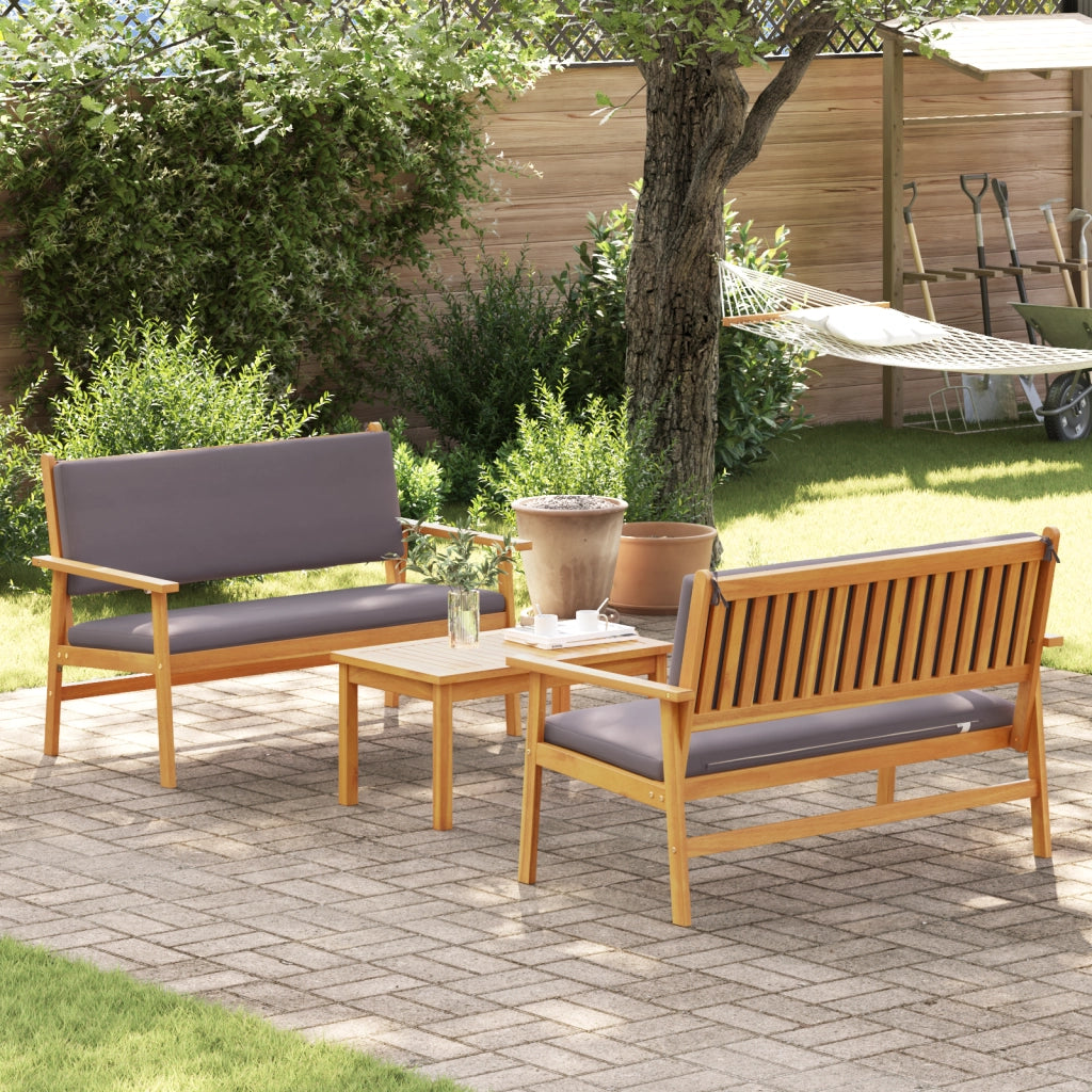 Set di divani da giardino a 3 pezzi con cuscini in legno massello di acacia