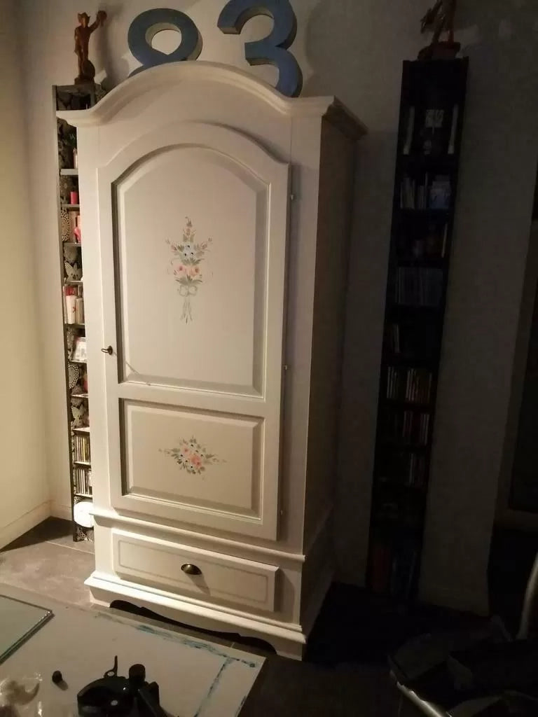 Armadio 1 porta in legno shabby bianco decorato 96x56x196 (584) - Mobili 2G