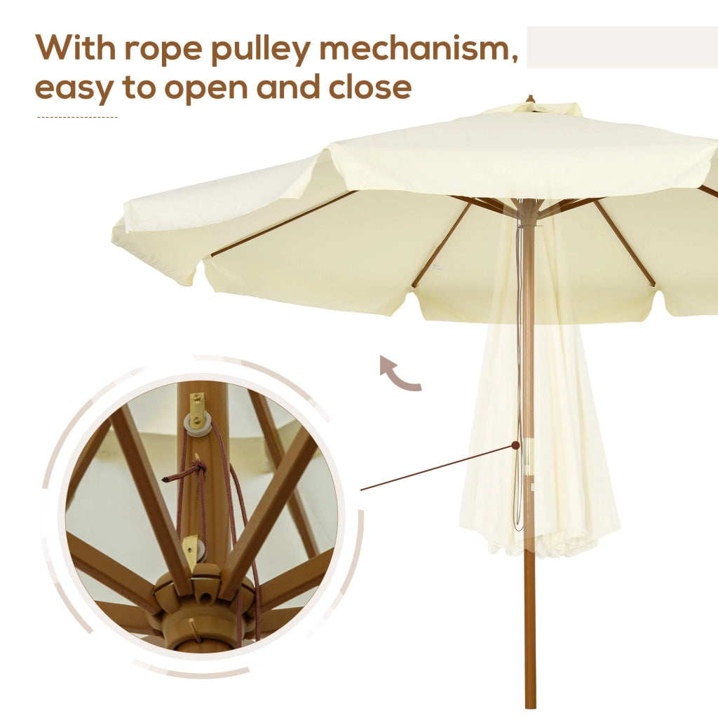 Ombrellone da Giardino con Doppio Tettuccio Ø3,25x2,50m in Legno di Bambù e Poliestere Beige
