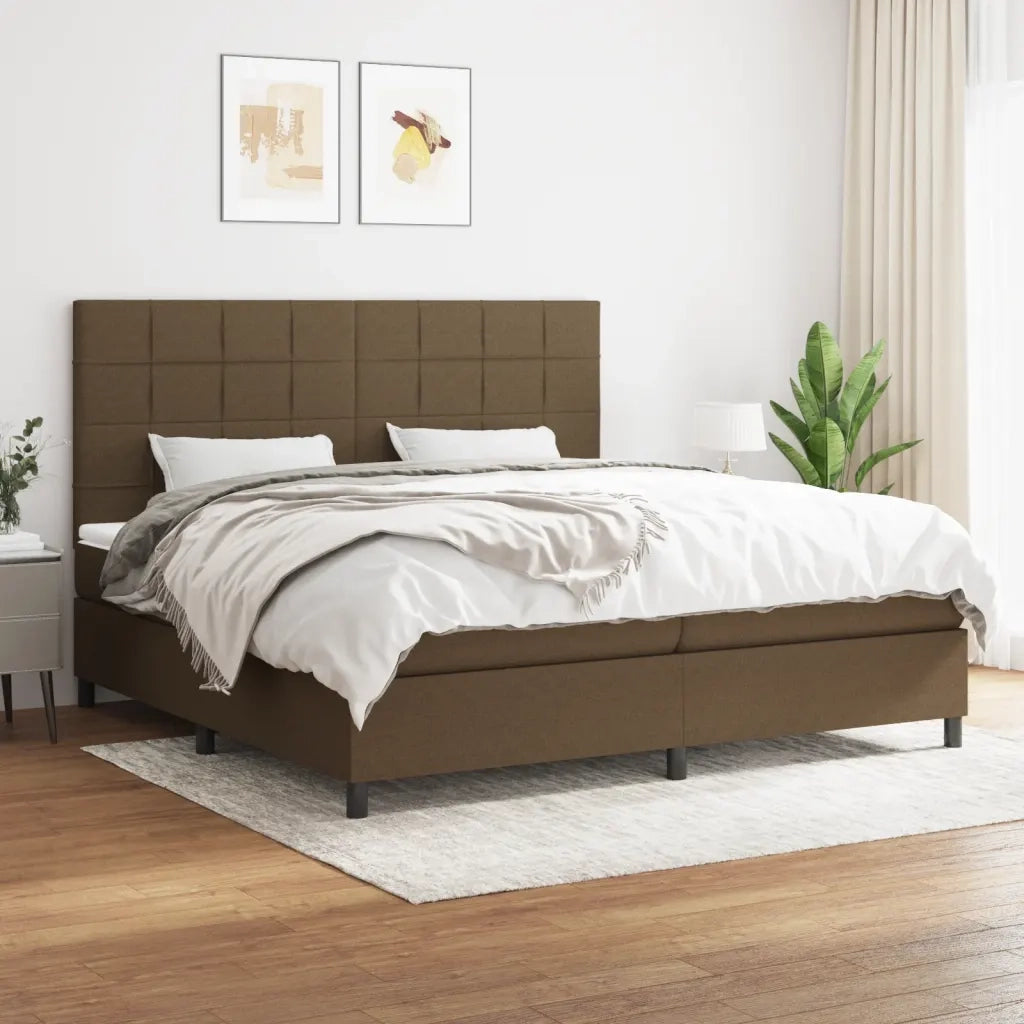 Giroletto a Molle con Materasso Marrone Scuro 200x200cm Tessuto 3141804
