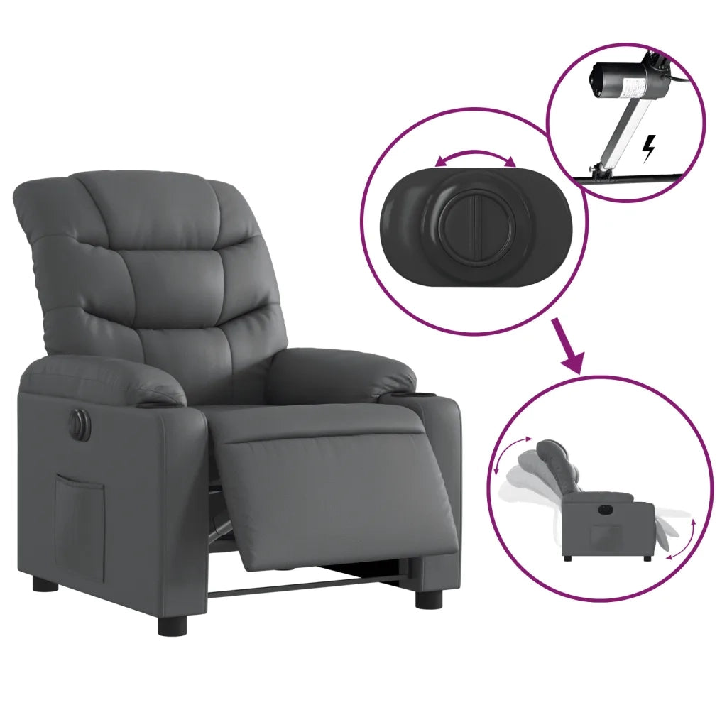 Poltrona | Sedia Relax Reclinabile Elettrica Grigia in Similpelle