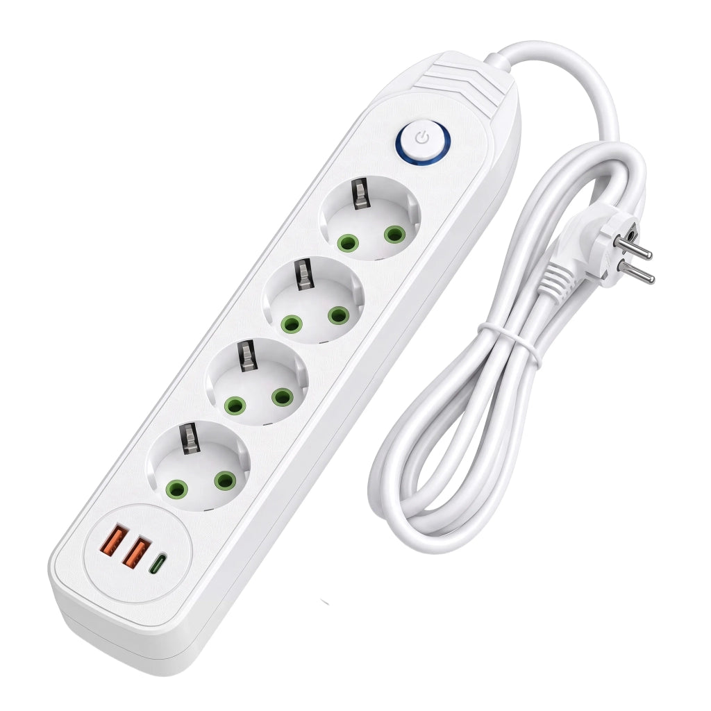 Multipresa Con Prolunga, 4 Prese + 2 Porte Usb-a + Usb-c Jnh025-4b White