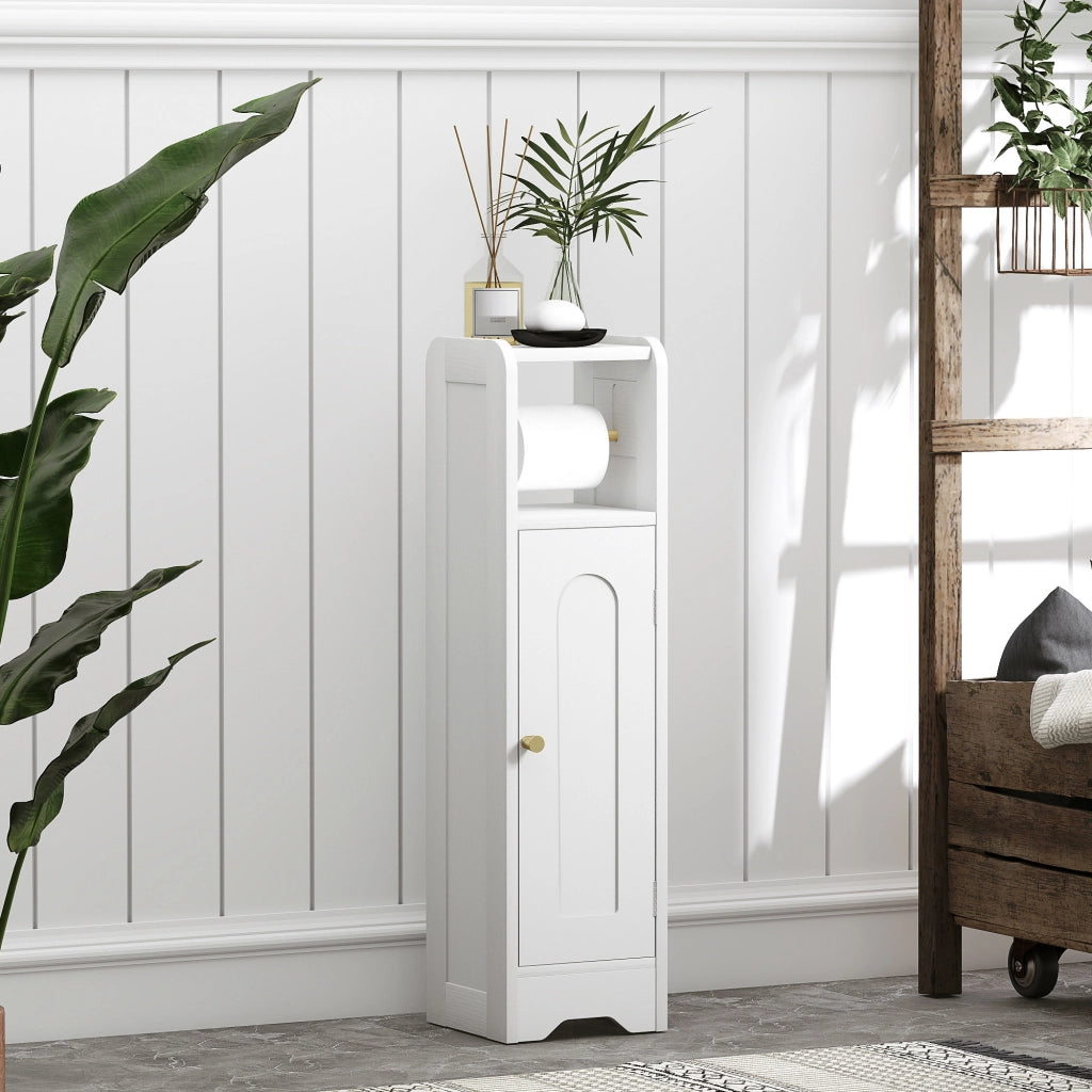 Mobile Bagno Stretto ¨C zephmum ¨C 21x20x79 cm Bianco con Ripiano Aggiustabile e Portarotoli