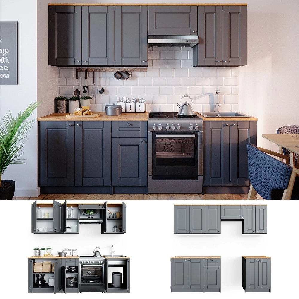 Mobile da cucina Bergamo Grigio nobile/Rovere dorato 240 cm, PL Goldkraft Vicco